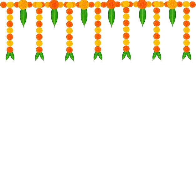 De traditionele Indische Garland van de Goudsbloembloem met de Decoratie van Mangobladeren voor Indische Hindoese feestdagen o