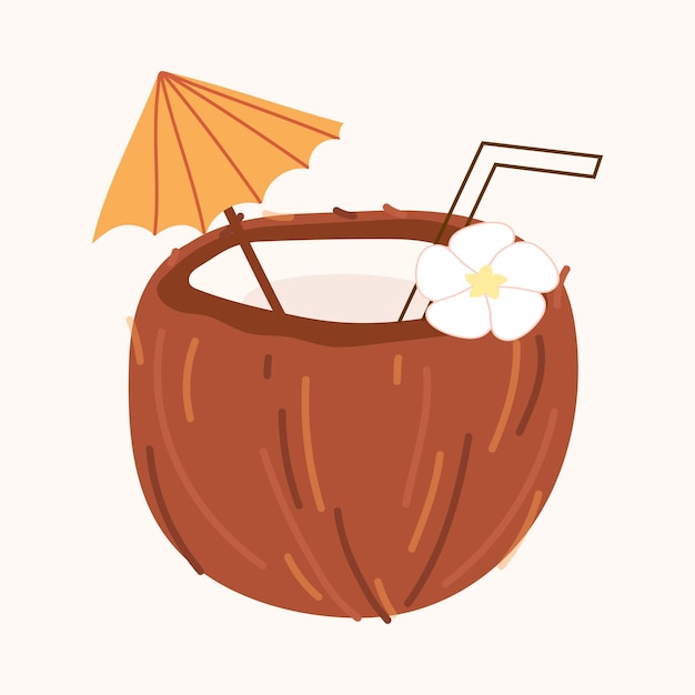 de tropische vrucht van de kokosnoot is kokosnoten kokosnotten gekweekt op een palmboom kokosmelk een kunstzinnige cocktail een vrucht geschilderd in een platte stijl vector heerlijke melk