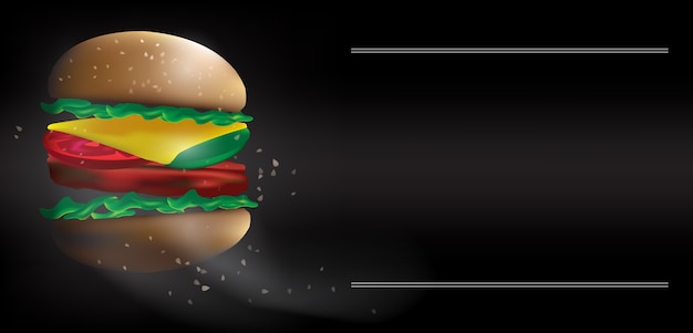 Vector de vector van de snel voedselhamburger in de donkere achtergrond van de toonstemming.