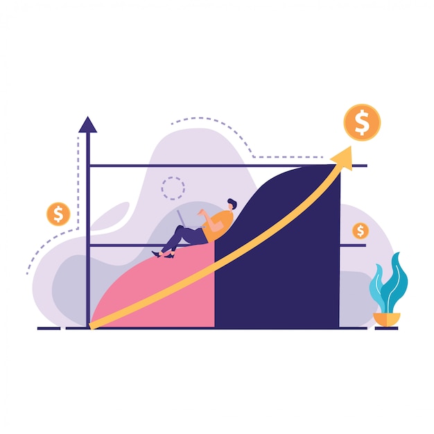 De vectorillustratie van zakenmanshow boost marktaandeelinvestering