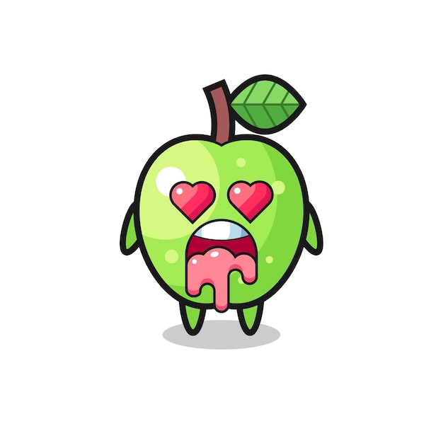 De verliefdheidsuitdrukking van een schattige groene appel met hartvormige ogen