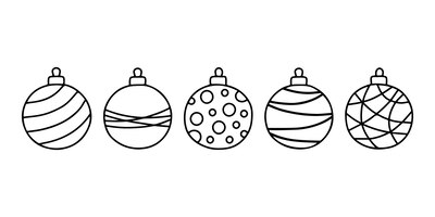 De verschillende bal van de cirkelkerstmis met ornament, de hand trekt lijn van de krabbelvorm. speelgoed voor in de kerstboom