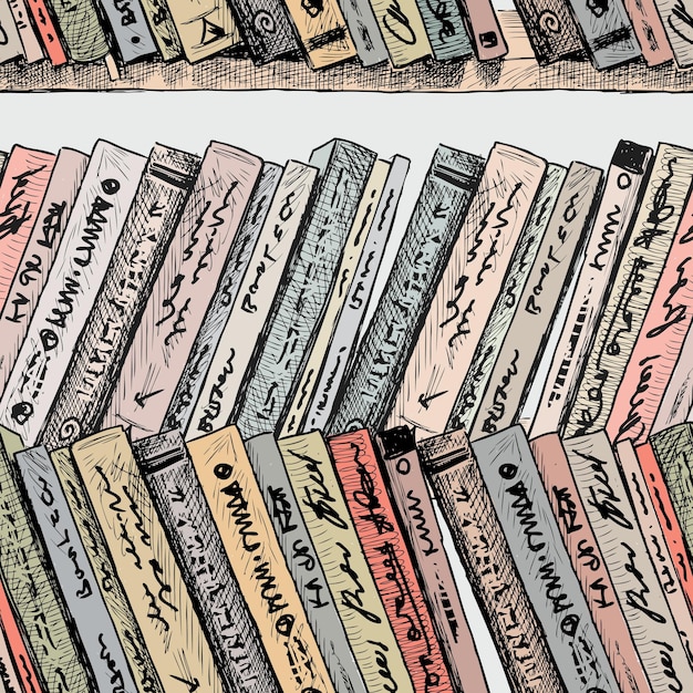 De verschillende oude boeken op de boekenplanken