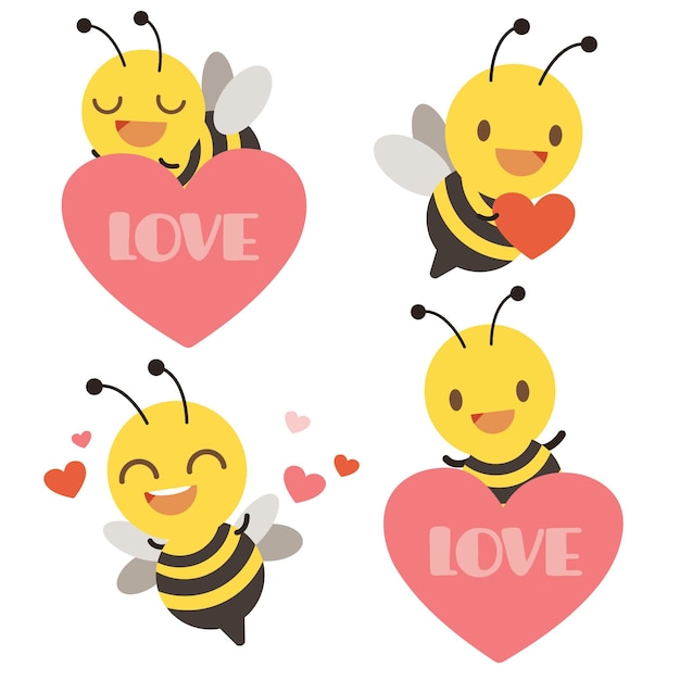 De verzameling schattige bijen met hart voor Valentijnsdag