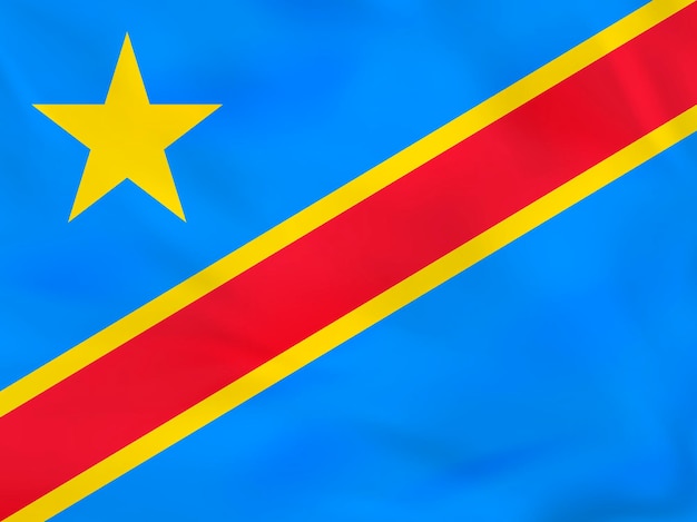 De vlag van de DRC zwaait op de achtergrond.