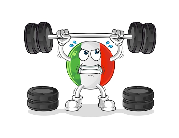 De vlag van Italië die het barbell-karakter opheft. cartoon mascotte vector