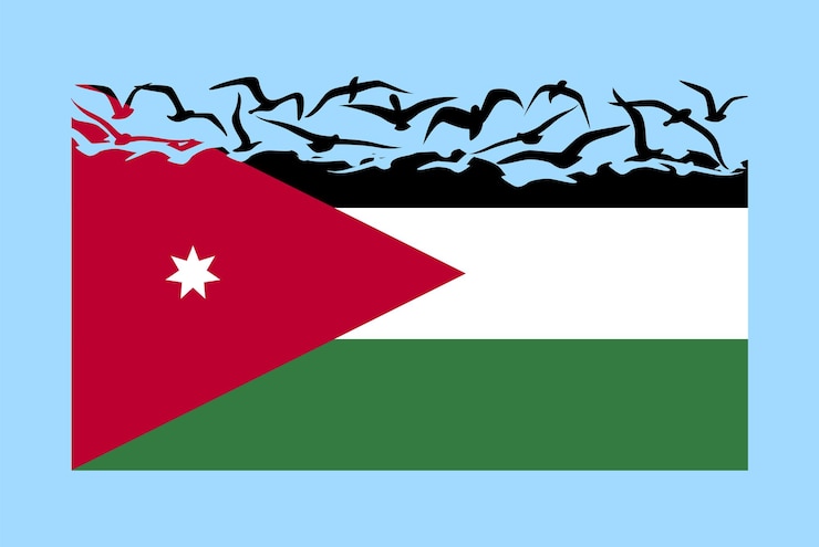 Vector de vlag van jordanië met vrijheidsconcept de vlag van jordanië verandert in vliegende vogels vector