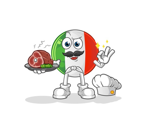 Vector de vlagchef-kok van italië met vleesmascotte. cartoon vector