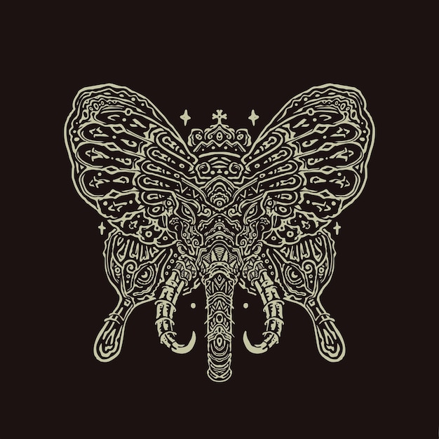 De vlinder olifant mandala illustratie