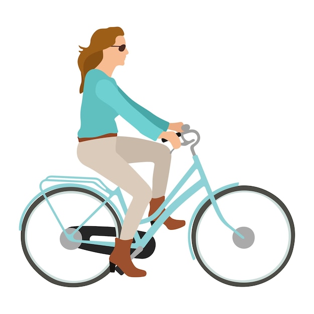 De vrouw berijdt een vectorillustratie van de fiets de vlakke stijl