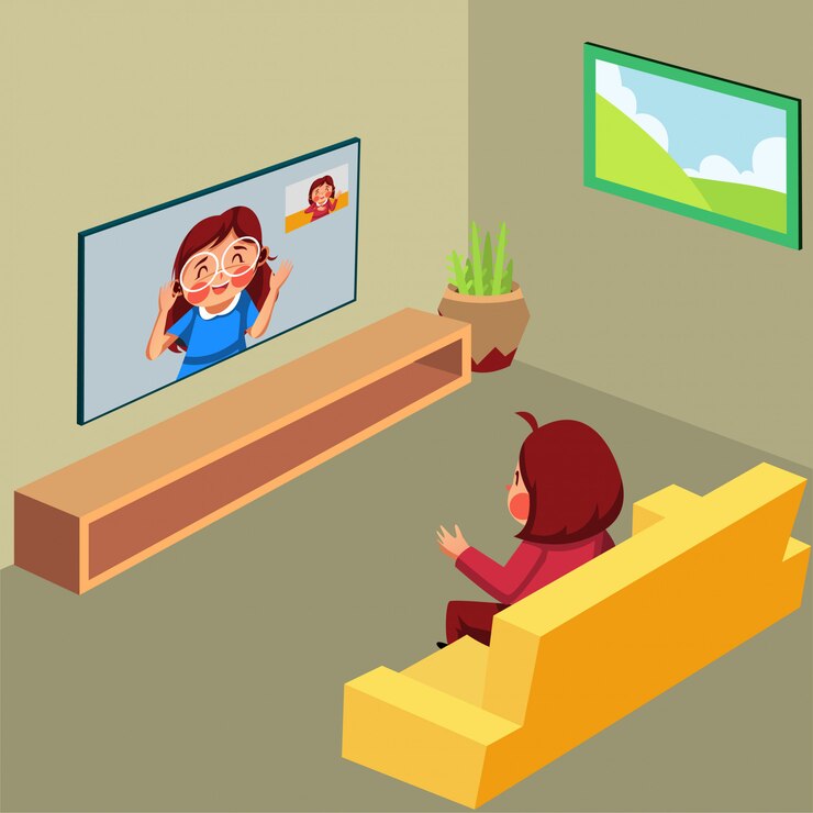 De vrouw heeft online vergadering tijdens pandemie
