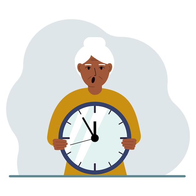 De vrouw houdt een grote klok in zijn handen Time management planning organisatie van werktijd effectieve zakelijke deadline