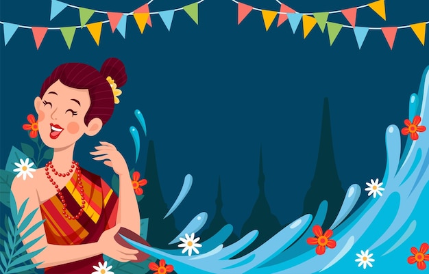 De vrouw viert de achtergrond van het Songkran-festival