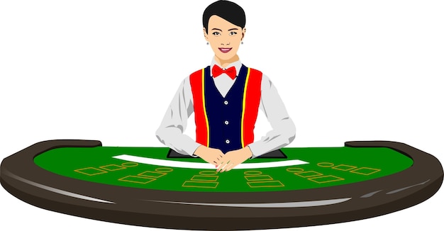 Vector de vrouwelijke croupier aan de casinotafel