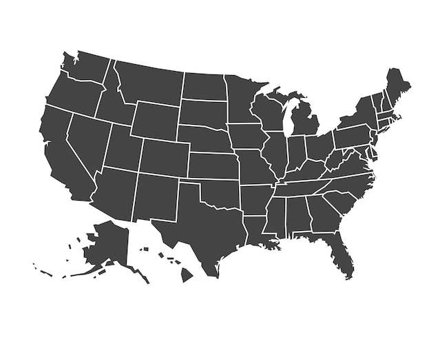 Vector de vs kaart vectorillustratie met alle 50 staten van de verenigde staten van amerika kaart op witte kleur