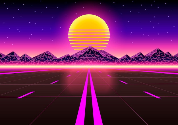 De weg naar oneindigheid bij zonsondergang. vector illustratie