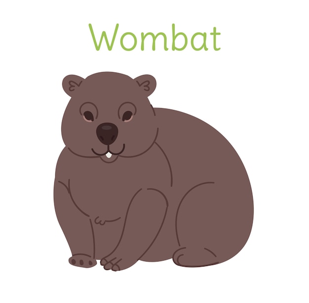 De wombat zit. Australische vogel in een eenvoudige stijl. Platte vectorillustratie