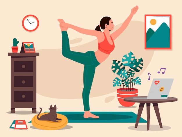 De yoga stelt thuis illustratie