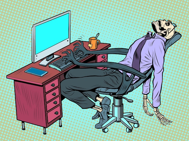 De zakenman stierf op kantoor, maar de robotstoel blijft voor hem werken op de computer