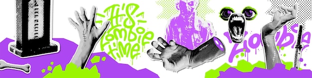 죽은 사람의 손 혼합 미디어 스티커는 할로윈 장식에 대한 반색 좀비 팔을 설정합니다.