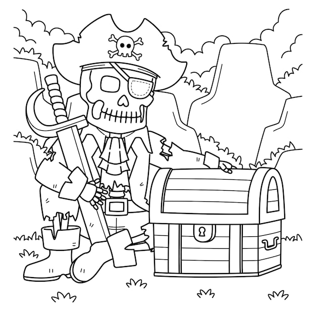 Vector dead pirate coloring page for kids