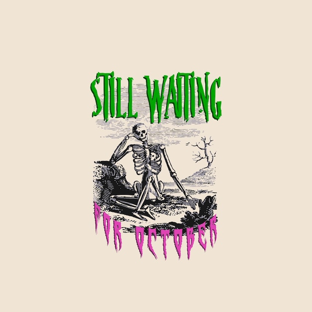 Dead skeleton waiting for halloween logo poster template vintage vector illustration retro punk band