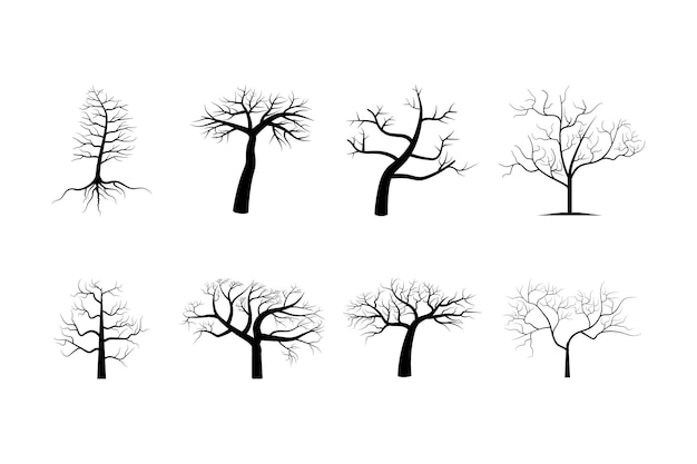 Dead tree silhouettes vector Dying black scary Spooky trees forest illustration image