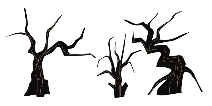 Vector dead tree vector set spooky autumn bark dry naked branch silhouette