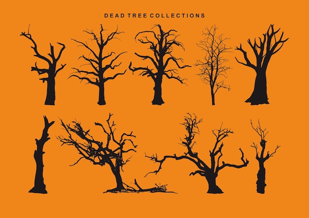 ベクトル 枯れ木コレクションオレンジ色の背景