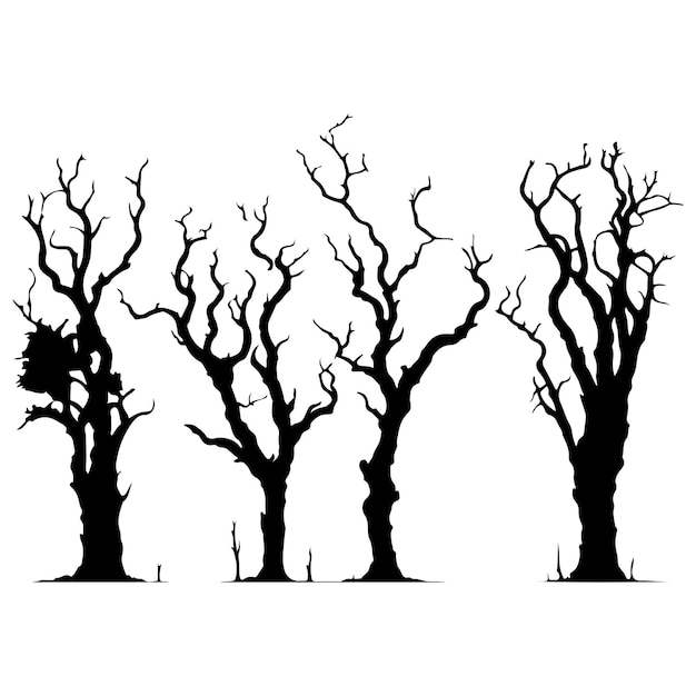 Dead trees vector silhouette Death trees in winter season silhouette