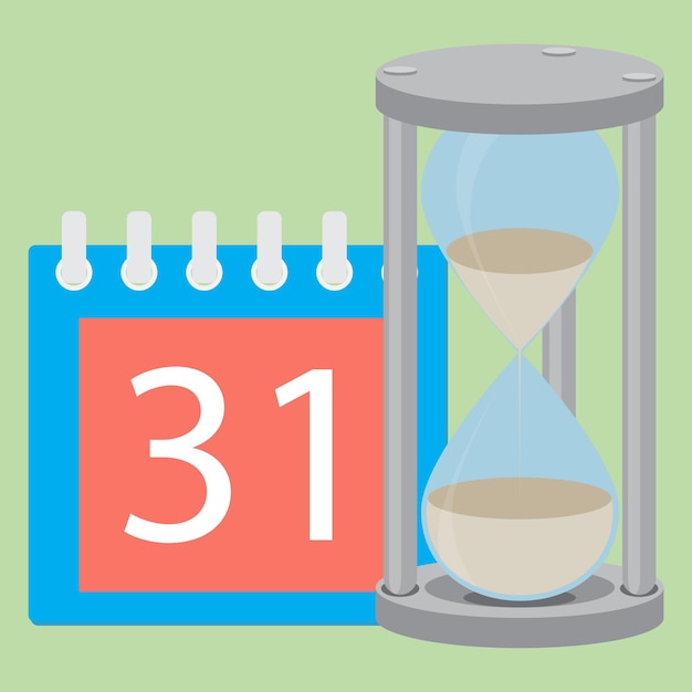 締め切りコンセプトカレンダーまたはカレンダー締め切り時間砂時計と時間切れ期限ビジネス管理ベクトルフラットデザインイラスト