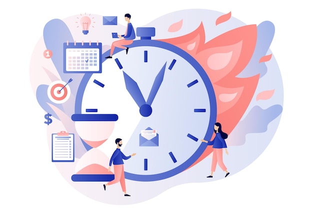 Vector deadline concept time management and productivity tiny people organize workflow effective time