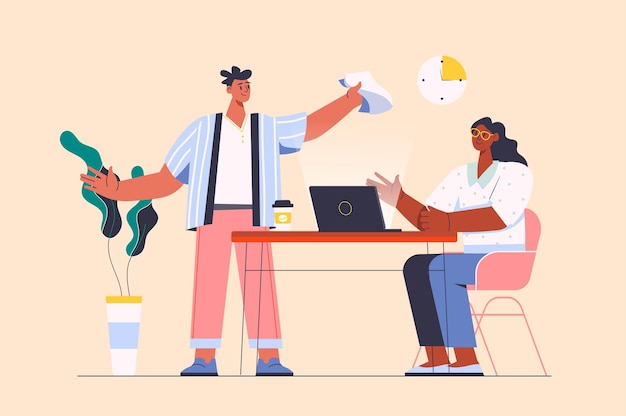 Deadline concept with people scene in the flat cartoon style the boss reminds the employee