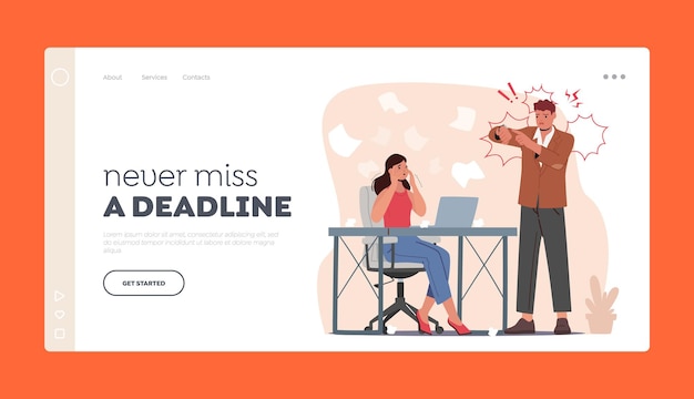 締め切りランディング ページ テンプレート 怒っている上司の文字を腕時計に表示 叱ったり、無能な従業員を非難
