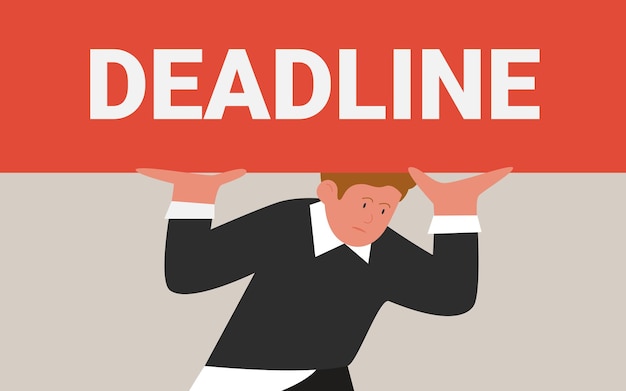 Deadline stress pressure work problem tired employee holding heavy deadline lettering