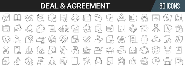 Deal and agreement line icons collection Big UI icon set in a flat design Thin outline icons pack Vector illustration EPS10