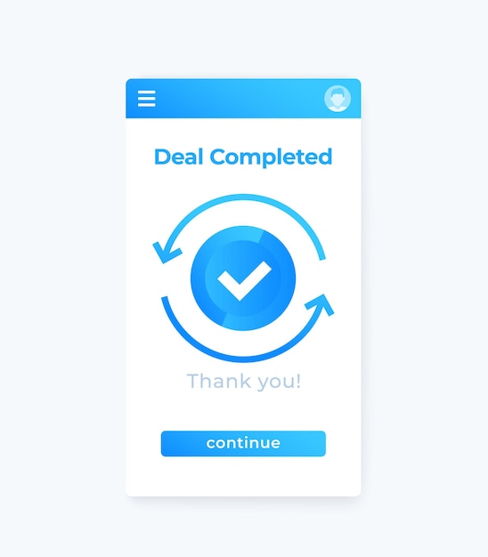 Сделка завершена векторным мобильным приложением ui