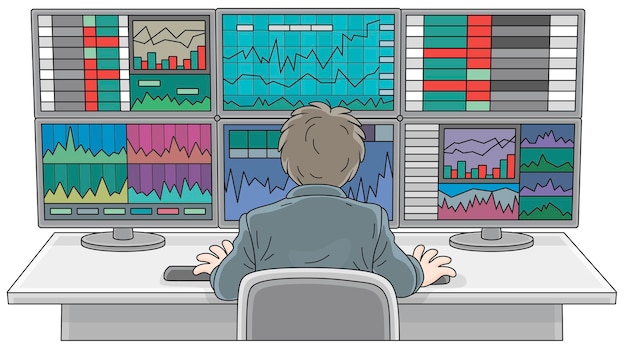 Vector dealer watching monitors at an exchange