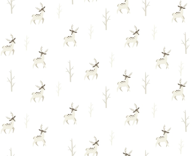 Vector dear in forest vector seamless pattern winter backgraund