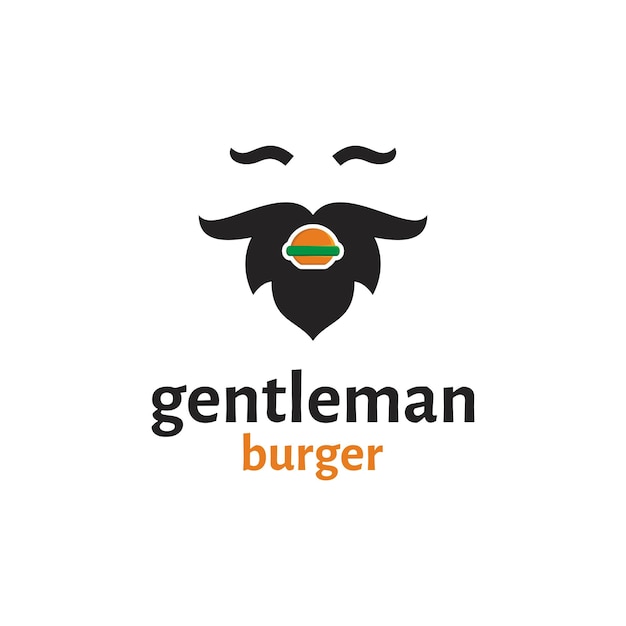 Vector dear gentleman logo design and burger food in his mouth. double logo means modern style