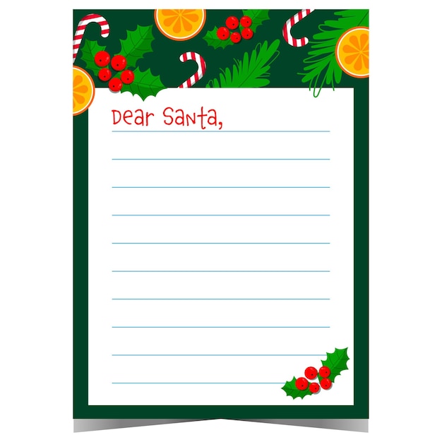 Vector dear santa blank template for christmas wish list with winter holidays decorations