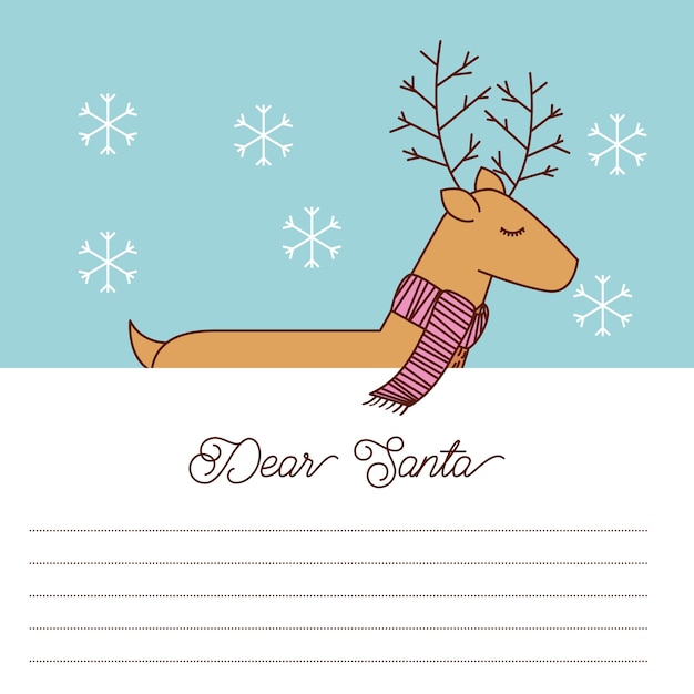 Vector dear santa letter with reindeer scarf celebration space for text