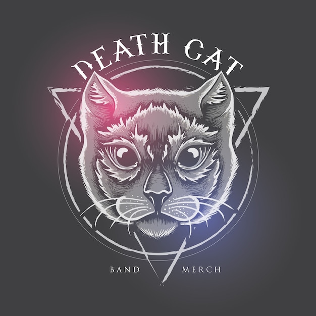 Death Cat-illustratieontwerp voor bandkoopwaar