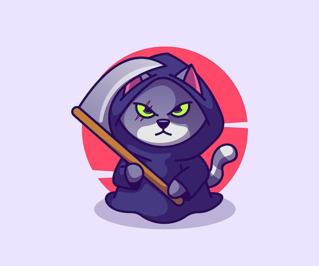 Смертельная кошка нож мультфильм иконка иллюстрация премиум изолированная векторная икона концепция плоский мультяшный стиль