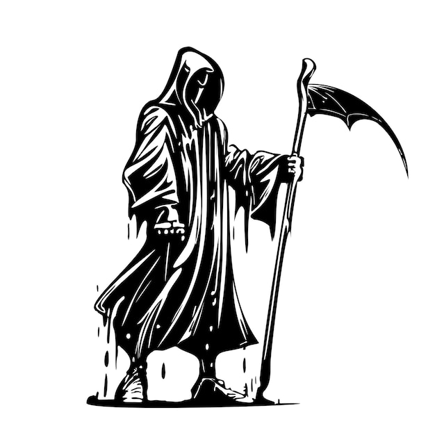 Смерть в плаще, идущая нарисованный вручную эскиз в стиле каракулей Хэллоуина