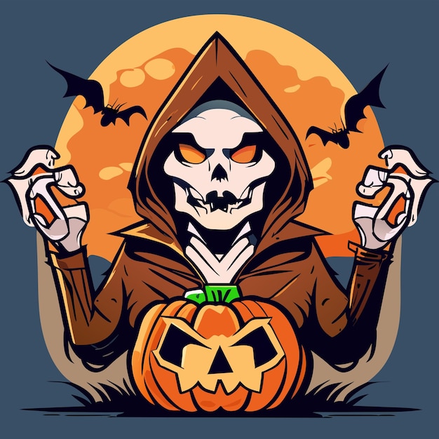 Death halloween stoner skull hand drawn cartoon sticker icon concept isolated illustration