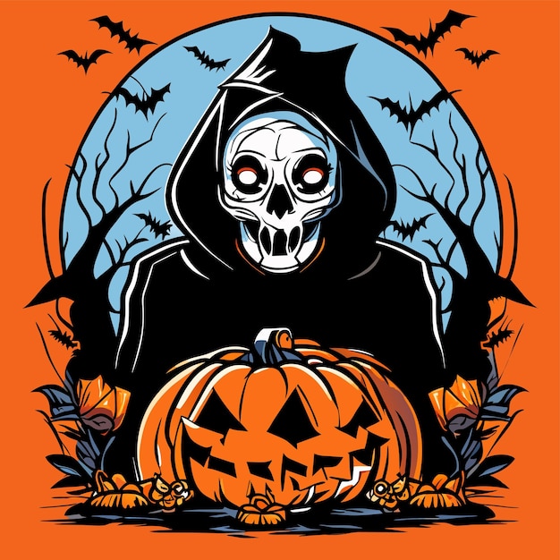 Death halloween stoner skull hand drawn cartoon sticker icon concept isolated illustration