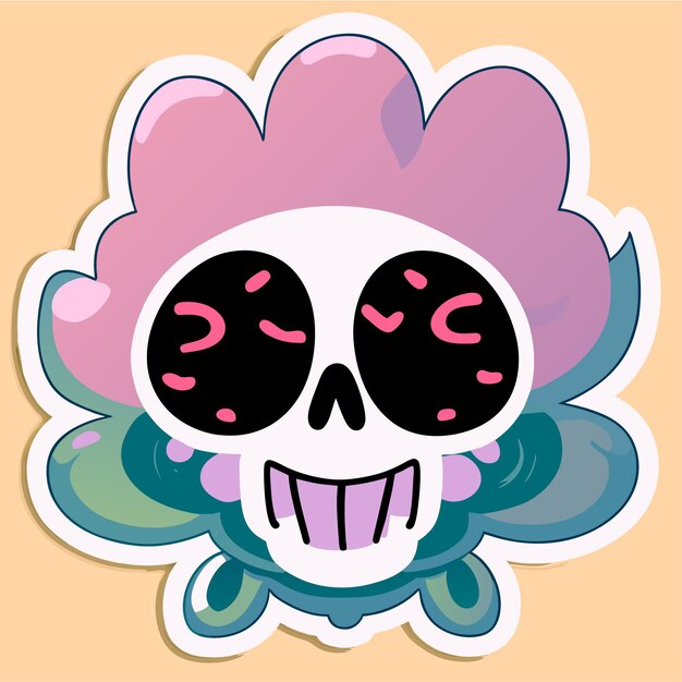 Vector death halloween stoner skull hand drawn cartoon sticker icon concept isolated illustration