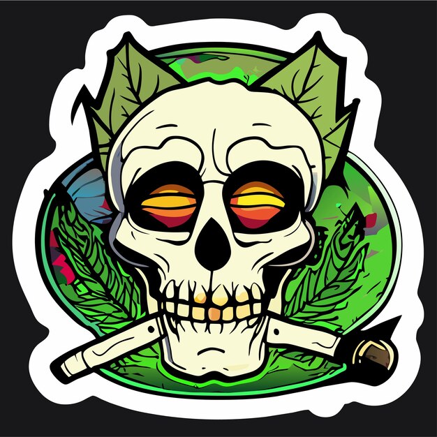 Vector death halloween stoner skull hand drawn cartoon sticker icon concept isolated illustration