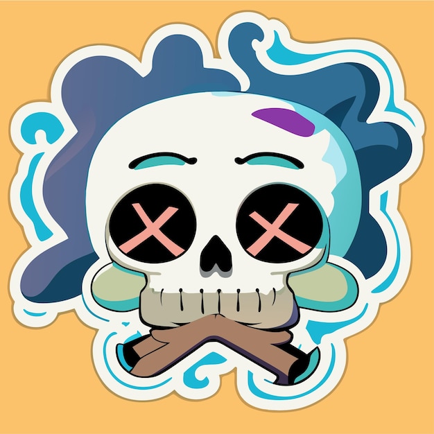 Death halloween stoner skull hand drawn cartoon sticker icon concept isolated illustration